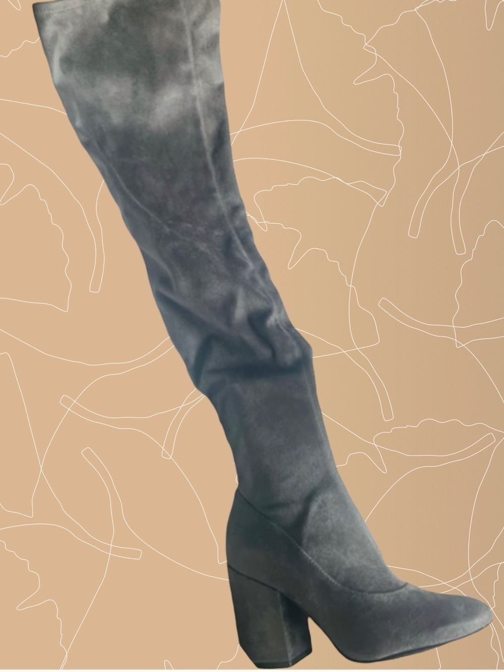Marc Fisher Taupe Over-the-Knee Suede Block Heel Boots - Picture 3 of 3